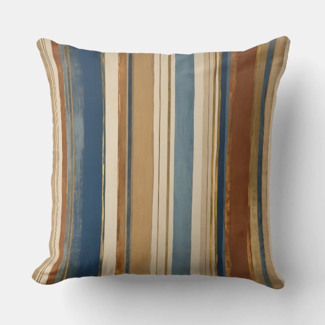 Blue gold and bronze stripes throw pillow (Front)