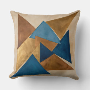 blue, gold and Bronze triangle abstract Throw Pillow