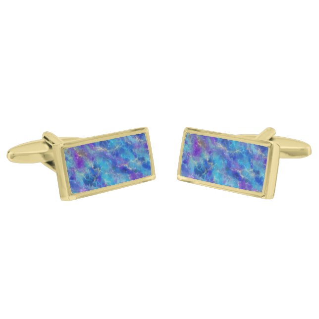Blue, Gold and Purple Marble Pattern Cufflinks (Angled)