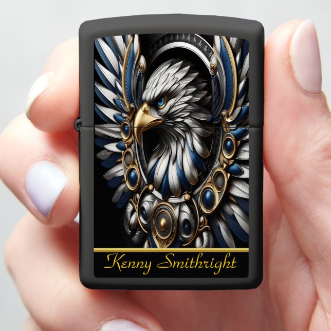 Blue Gold And Silver Eagle Zippo Lighter (In Hand)