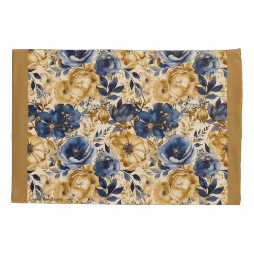 Blue Gold and Tan Floral Standard Pillowcase