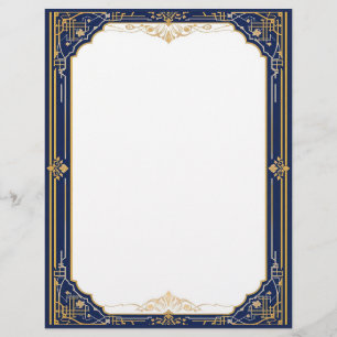Blue Gold and White Art Deco Stationery Paper