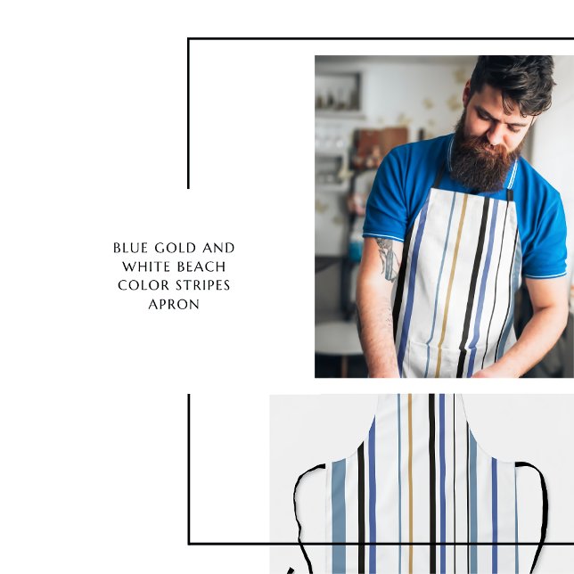 Blue Gold and White Beach Color Stripes Apron (Blue Gold and White Beach Color Stripes Apron)