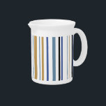 Blue Gold and White Beach Color Stripes Beverage Pitcher<br><div class="desc">This beautiful beach-themed drinkware features blue and white stripes that will bring a vibrant, sunny atmosphere to any room in your home. The cool blue and warm accent colors offer a stunning contrast with the white stripes in between, creating a unique and eye-catching pattern - Perfect for adding a touch...</div>