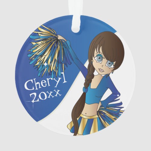 Blue Gold and White Cheerleader Girl  Ornament