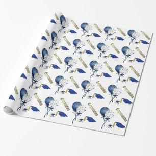 Blue, Gold, and White Graduation Wrapping Paper