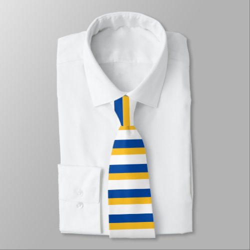 Blue Gold and White Horizontally_Striped Tie