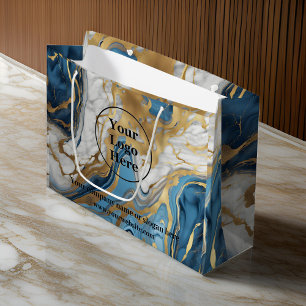 Blue gold and white marble large gift bag