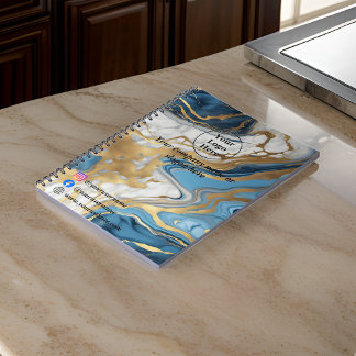Blue gold and white marble notebook