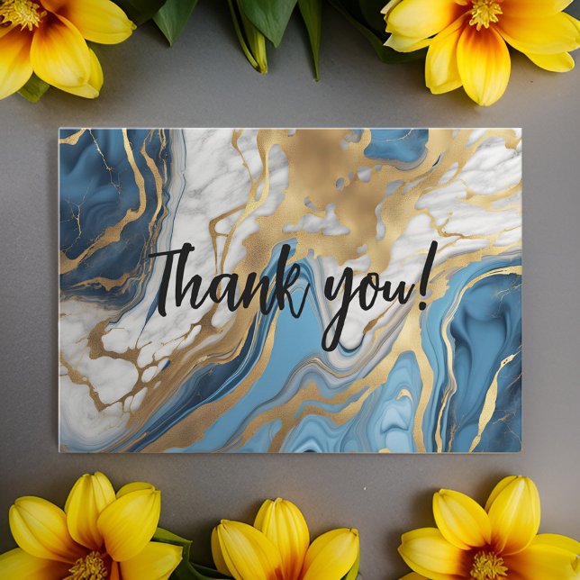 Blue gold and white marble Thank You Card (Creator Uploaded)