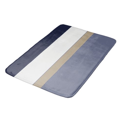 Blue Gold and White Stripes Bath Mat