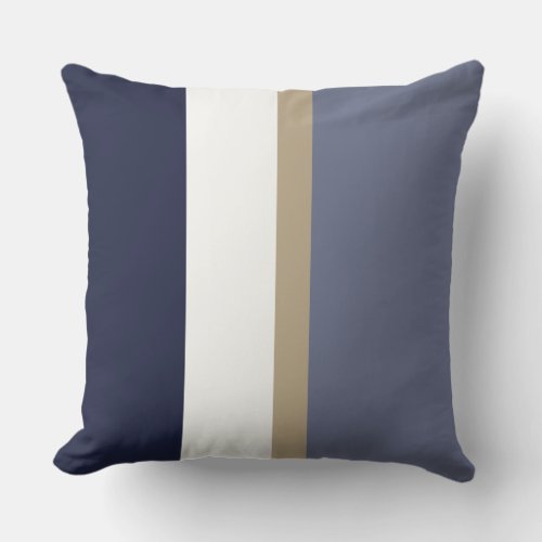 Blue Gold and White Stripes Throw Pillow