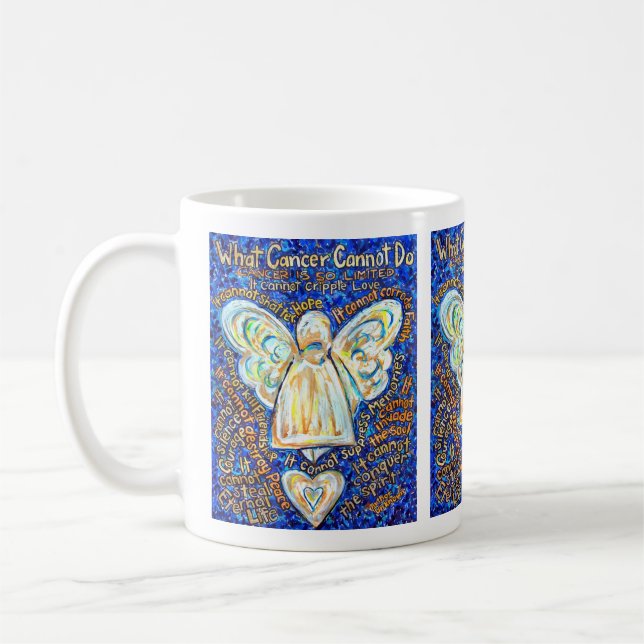 Blue Gold Angel Cancer Cannot Poem Coffee Mug (Left)