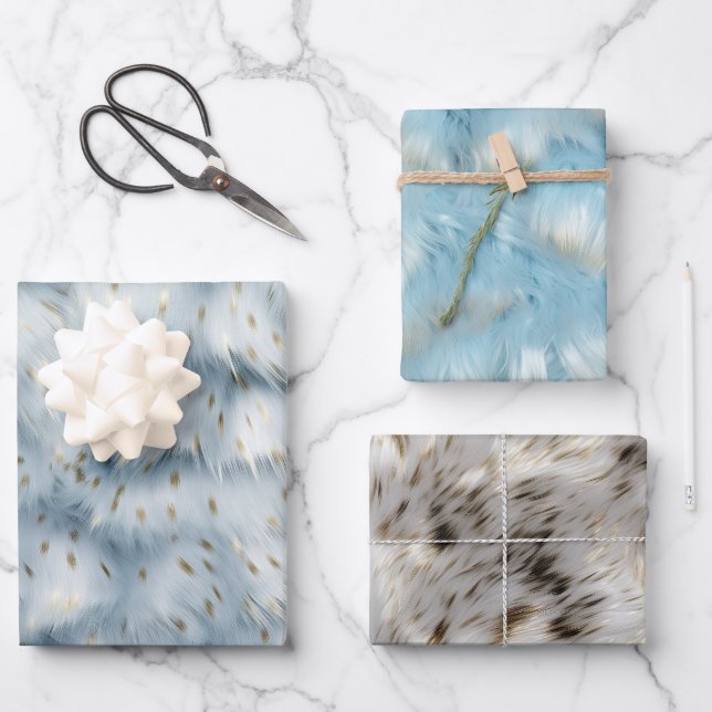 Blue Gold Animal print Wrapping Paper Sheets (Front)