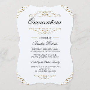 Blue Gold Antique Flourish Quinceanera Invitation