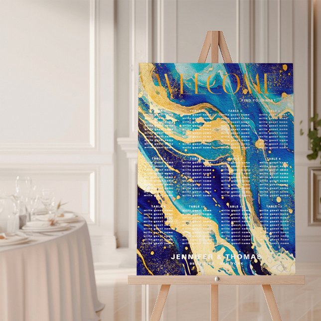 Blue Gold Any Event Welcome Seating Chart Sign (Creator Uploaded)