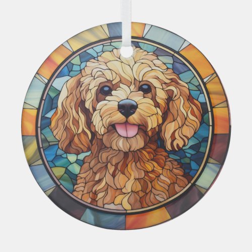 Blue Gold Apricot Poodle Dog Stained Glass Ornament