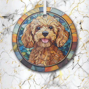 Blue Gold Apricot Poodle Dog Stained Glass Ornament