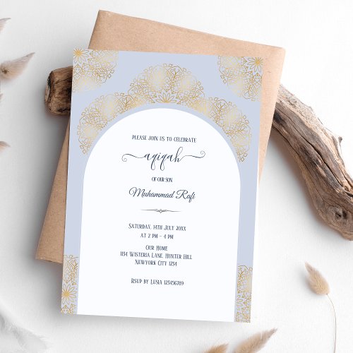 Blue Gold Aqiqah boy Invitation