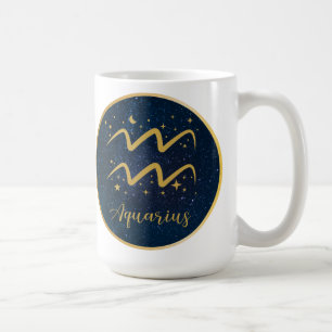 Blue Gold Aquarius zodiac symbol stars  Coffee Mug