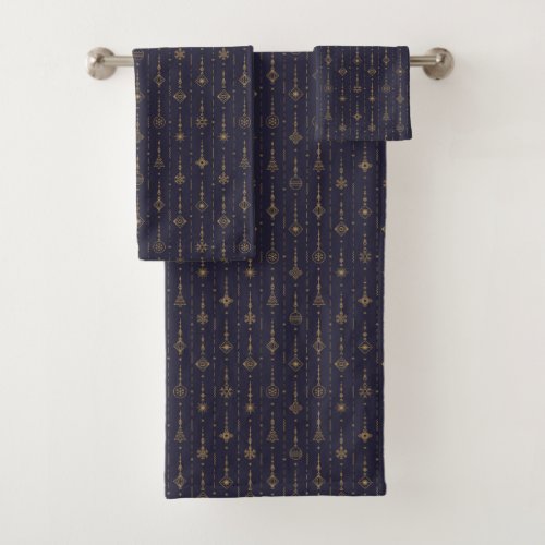 Blue  Gold Art Deco Pattern Bath Towel Set