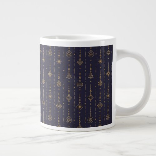 Blue  Gold Art Deco Pattern Giant Coffee Mug