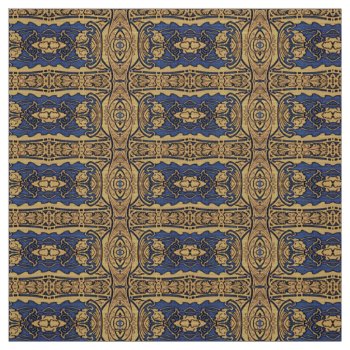 Blue Gold Art Nouveau Pattern Fabric by shotwellphoto at Zazzle