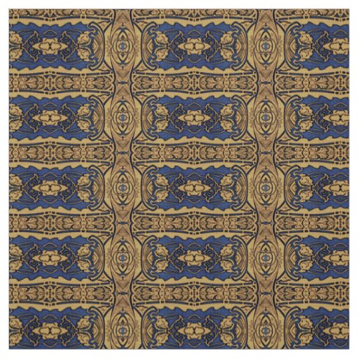 Blue Gold Art Nouveau Pattern Fabric