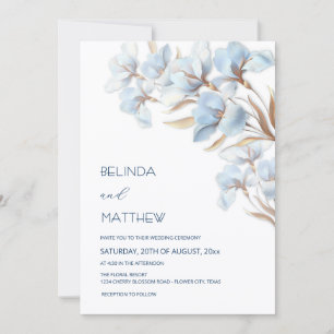 Blue Gold Artistic Flowers Invitation