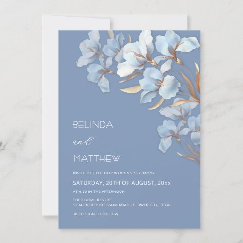 Blue Gold Artistic Flowers Invitation