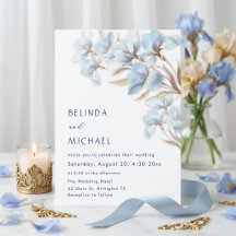 Blue Gold Artistic Flowers Invitation