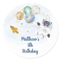 Blue Gold Astronaut Outer Space Birthday Classic Round Sticker