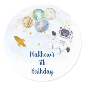 Blue Gold Astronaut Outer Space Birthday Classic Round Sticker