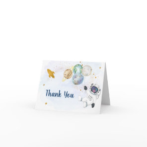 Blue Gold Astronaut Outer Space Birthday Thank You Card