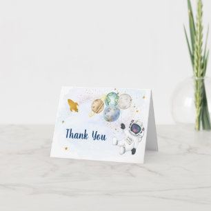 Blue Gold Astronaut Outer Space Birthday Thank You Card