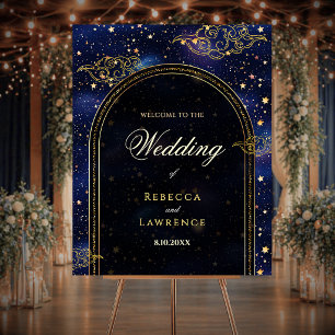 Blue gold astronomy stars wedding welcome foam board