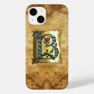 BLUE GOLD B LETTER WITH FLOWERS MONOGRAM Case-Mate iPhone 14 CASE