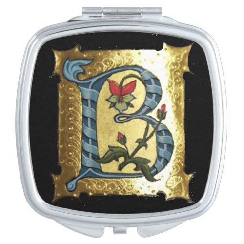 BLUE GOLD B LETTER WITH FLOWERS MONOGRAM MIRROR FOR MAKEUP