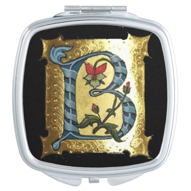 BLUE GOLD B LETTER WITH FLOWERS MONOGRAM MIRROR FOR MAKEUP (Front)