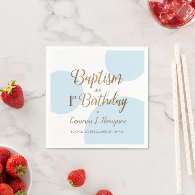 Blue Gold Baby Boy Baptism 1st Birthday Custom Napkins (Insitu)
