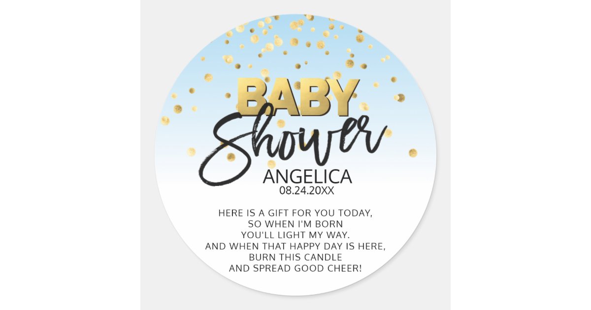 Blue Gold Baby Shower Candle Votive Favor Labels Zazzle Com