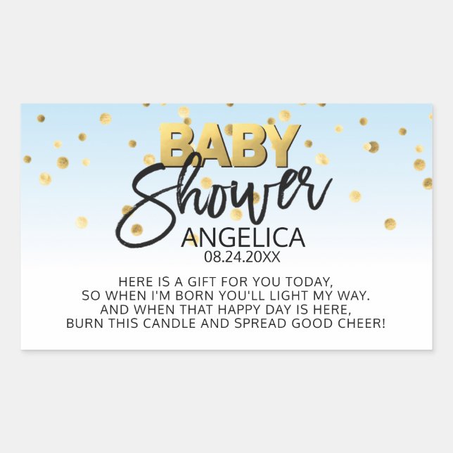 Blue Gold Baby Shower Candle Votive Favor Labels (Front)