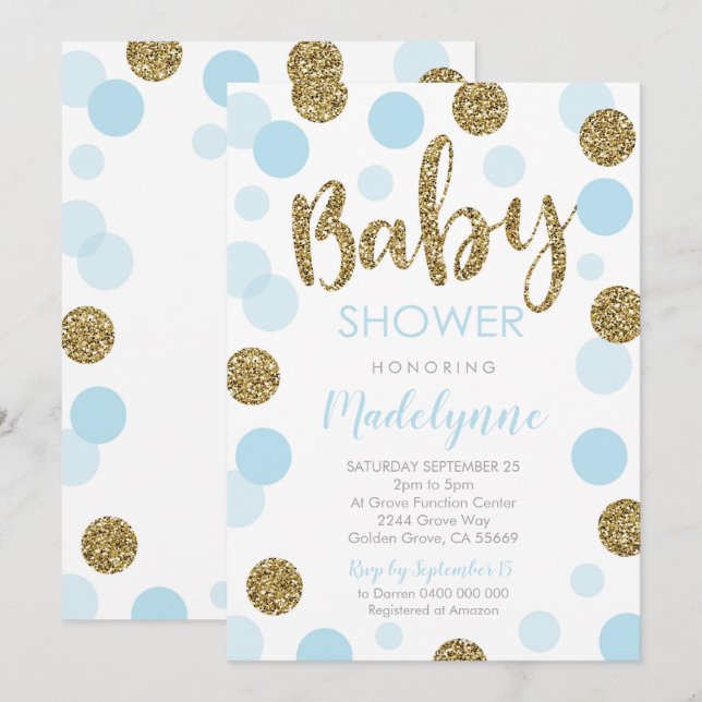 Blue Gold Baby Shower invitation Confetti Baby Boy (Front/Back)