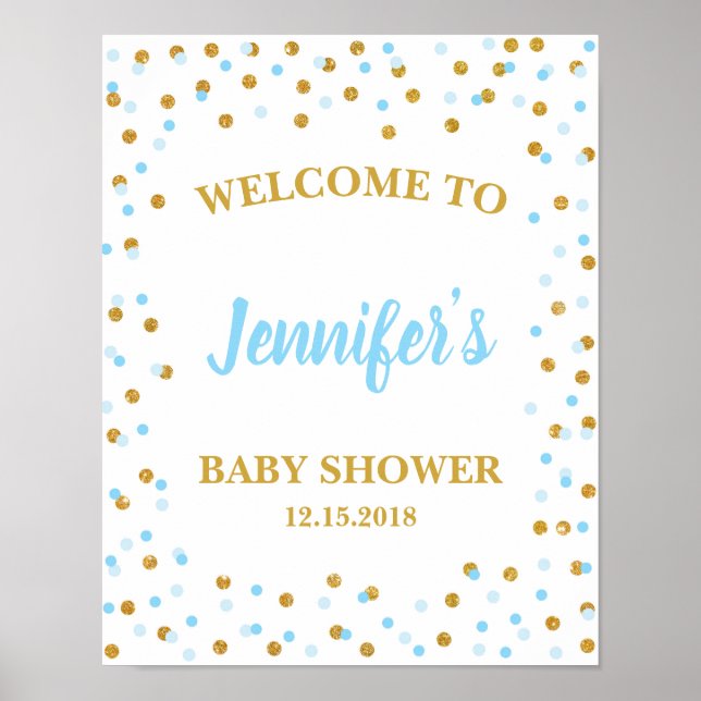 Blue & Gold Baby Shower Welcome Sign Personalized (Front)