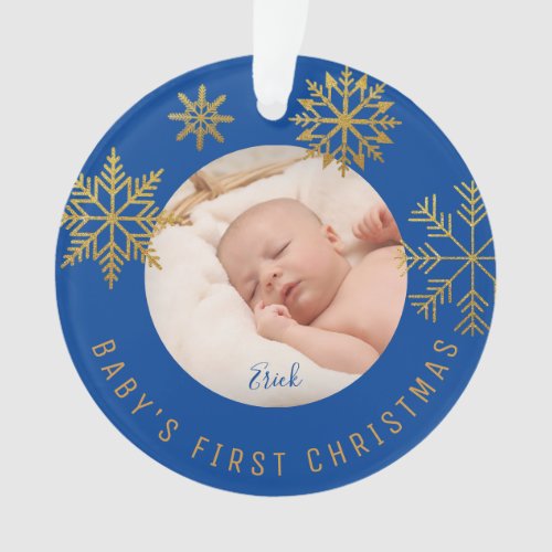 Blue Gold Babys First Christmas Gift Ornament