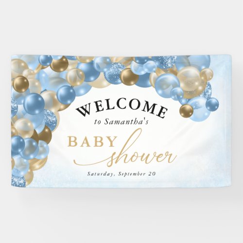 Blue  Gold Balloon Arch Boy Baby Shower Banner