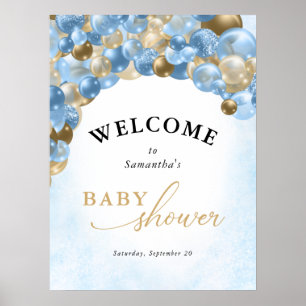 Blue & Gold Balloon Arch Boy Baby Shower Poster