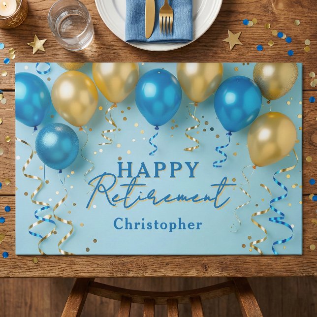 Blue & Gold Balloons Happy Retirement Placemat (Creator Uploaded)