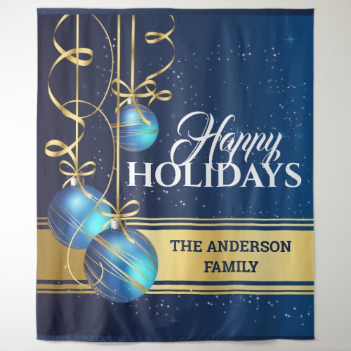 Blue gold balls with ribbon DIY christmas greeting Tapestry