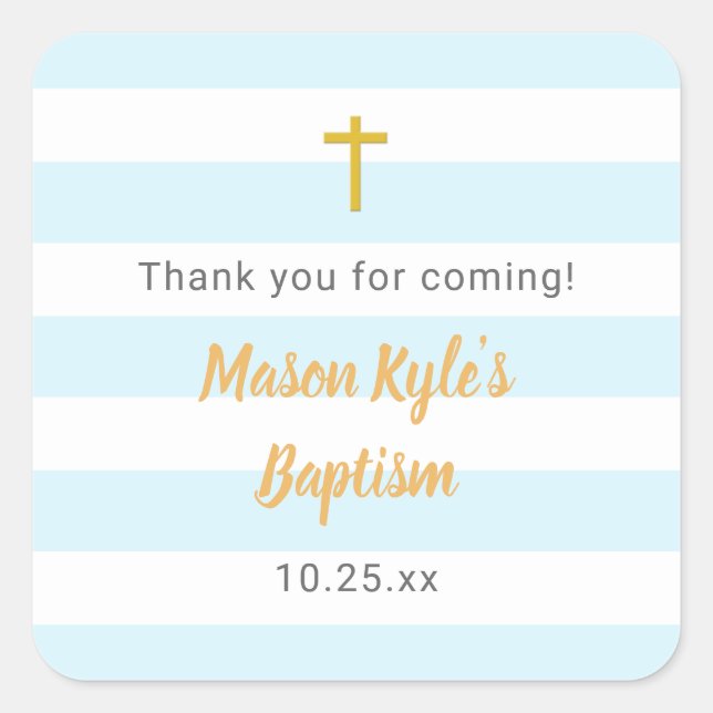 Blue Gold Baptism thank you favor sticker (Front)